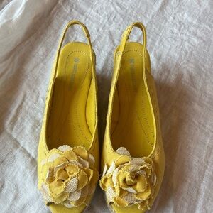 Naturalizer Yellow Floral Wedge Slingbacks